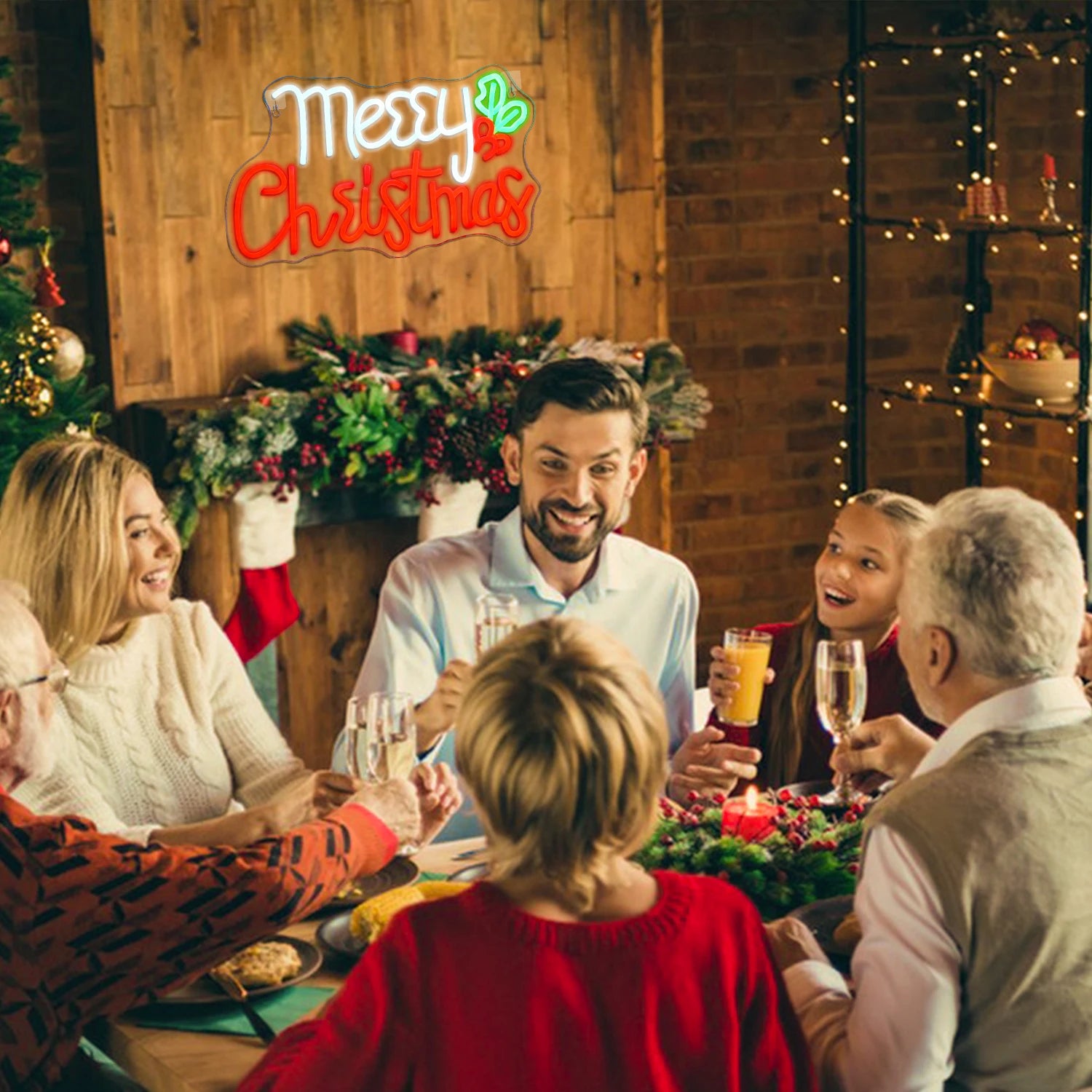 Merry Christmas LED Neon Sign (USB-Powered, Dimmable, 42cm x 25cm)