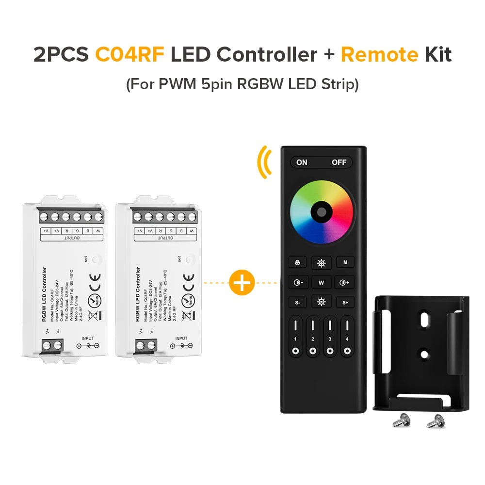 Mini LED Controller Kit – 2.4GHz Remote for DIM, CCT, RGB, RGBW, RGBCCT LED Strips (DC 5V–24V)
