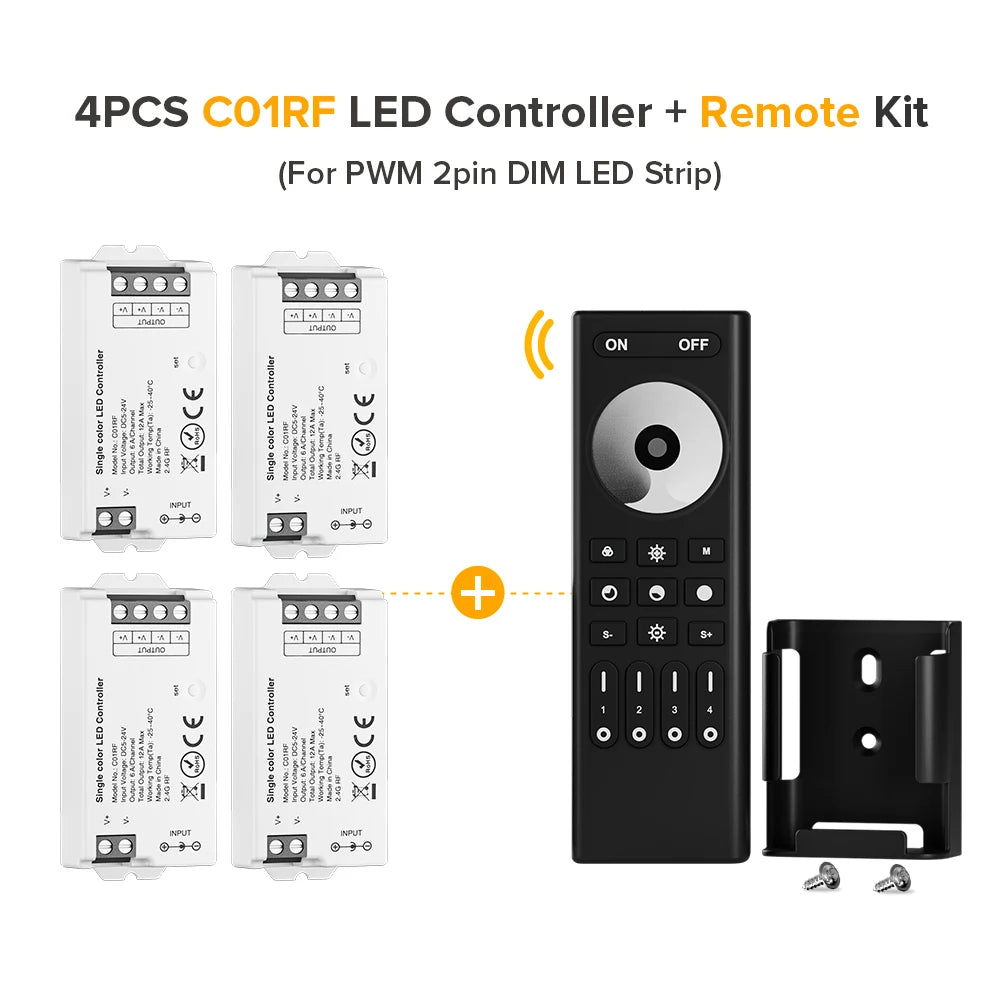 Mini LED Controller Kit – 2.4GHz Remote for DIM, CCT, RGB, RGBW, RGBCCT LED Strips (DC 5V–24V)