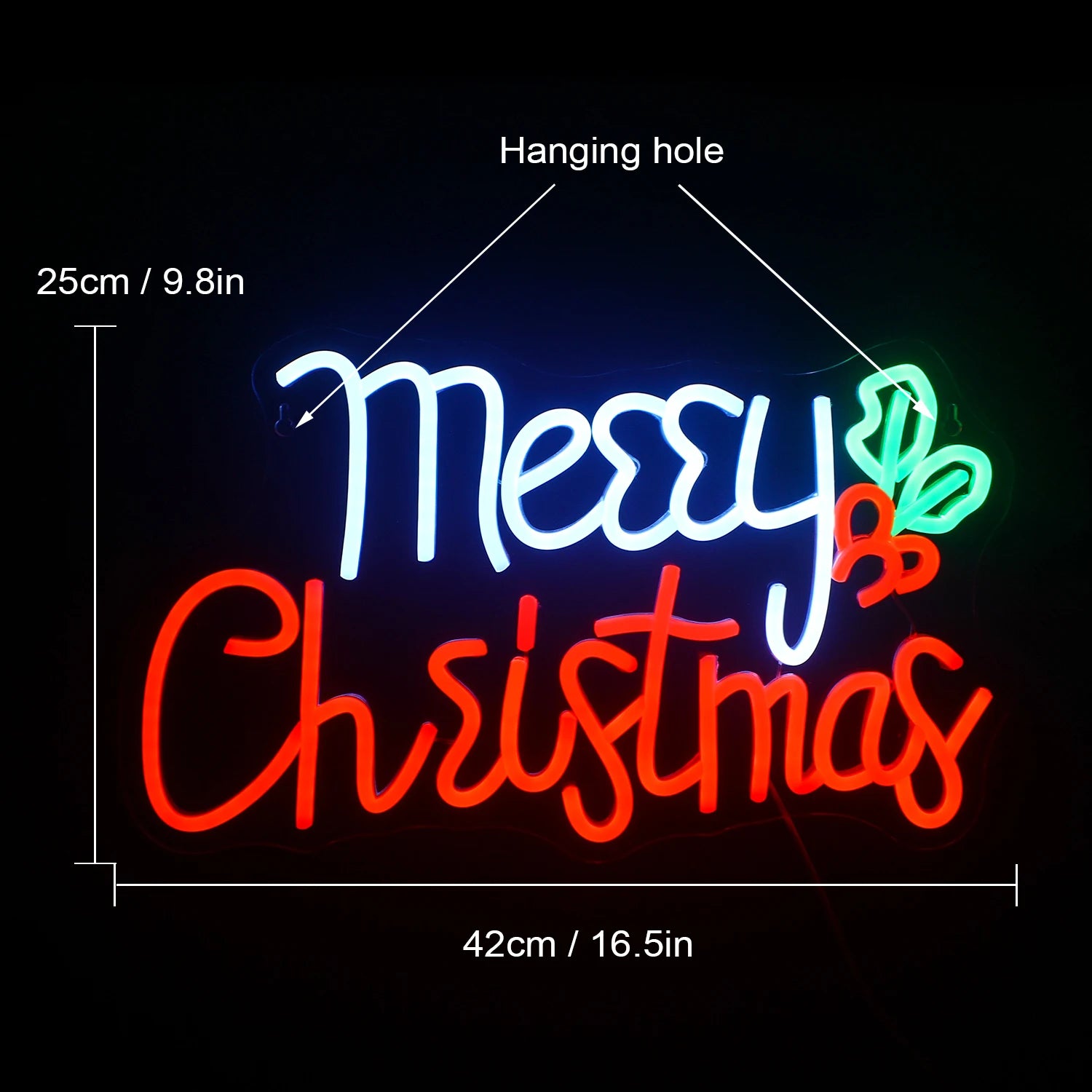 Merry Christmas LED Neon Sign (USB-Powered, Dimmable, 42cm x 25cm)