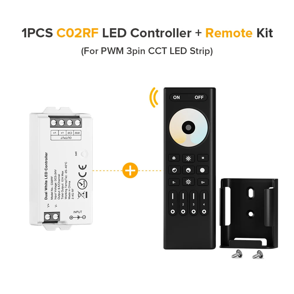 Mini LED Controller Kit – 2.4GHz Remote for DIM, CCT, RGB, RGBW, RGBCCT LED Strips (DC 5V–24V)
