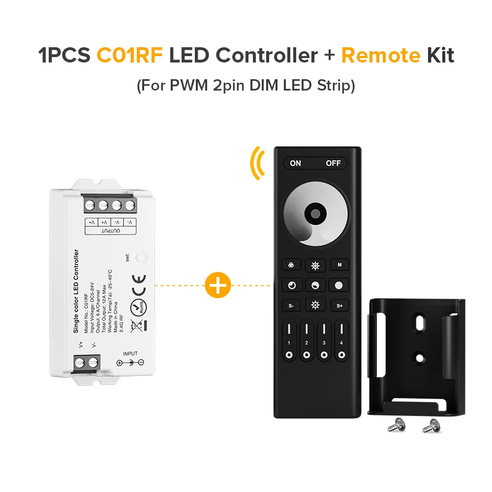 Mini LED Controller Kit – 2.4GHz Remote for DIM, CCT, RGB, RGBW, RGBCCT LED Strips (DC 5V–24V)