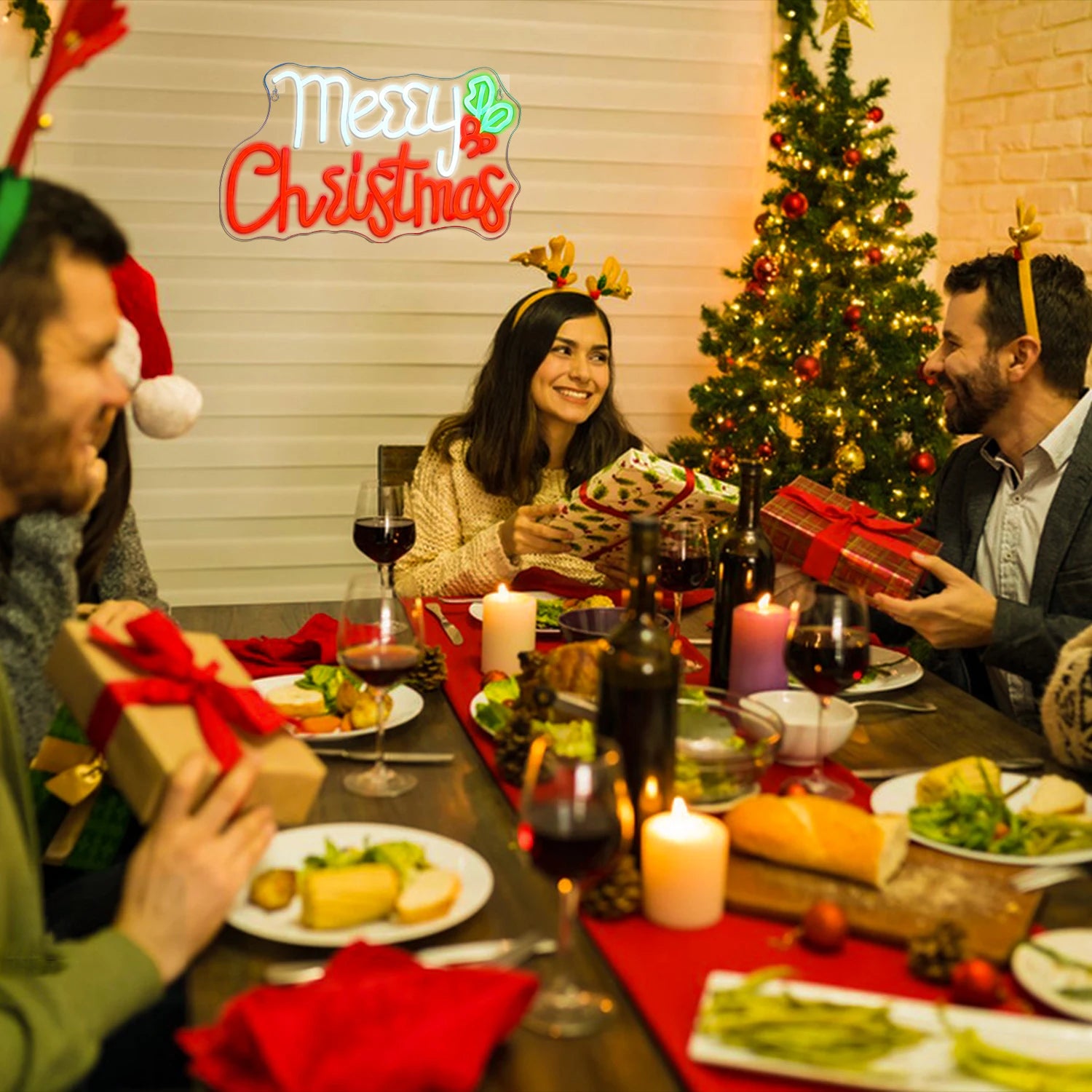 Merry Christmas LED Neon Sign (USB-Powered, Dimmable, 42cm x 25cm)