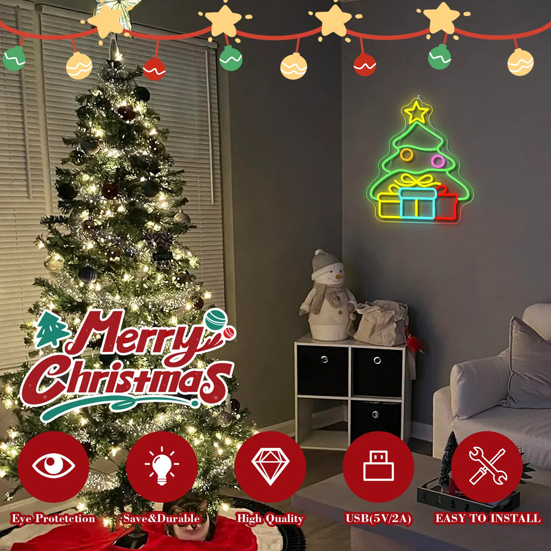 Christmas Tree LED Neon Sign (USB-Powered, Dimmable)