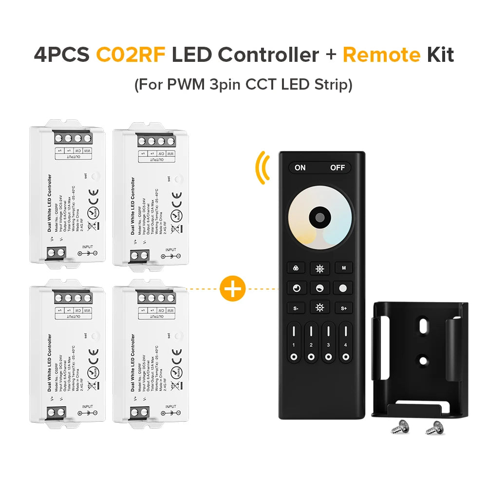 Mini LED Controller Kit – 2.4GHz Remote for DIM, CCT, RGB, RGBW, RGBCCT LED Strips (DC 5V–24V)
