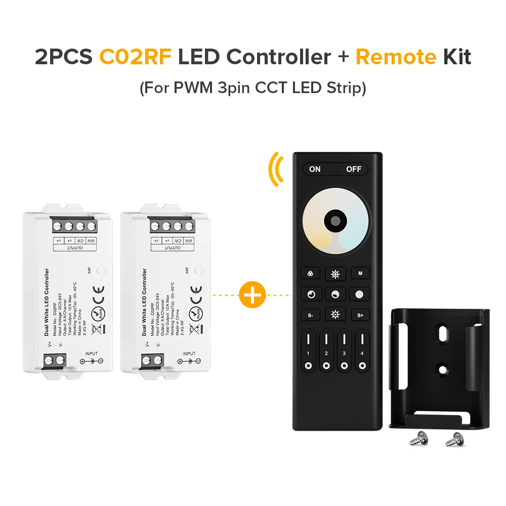 Mini LED Controller Kit – 2.4GHz Remote for DIM, CCT, RGB, RGBW, RGBCCT LED Strips (DC 5V–24V)