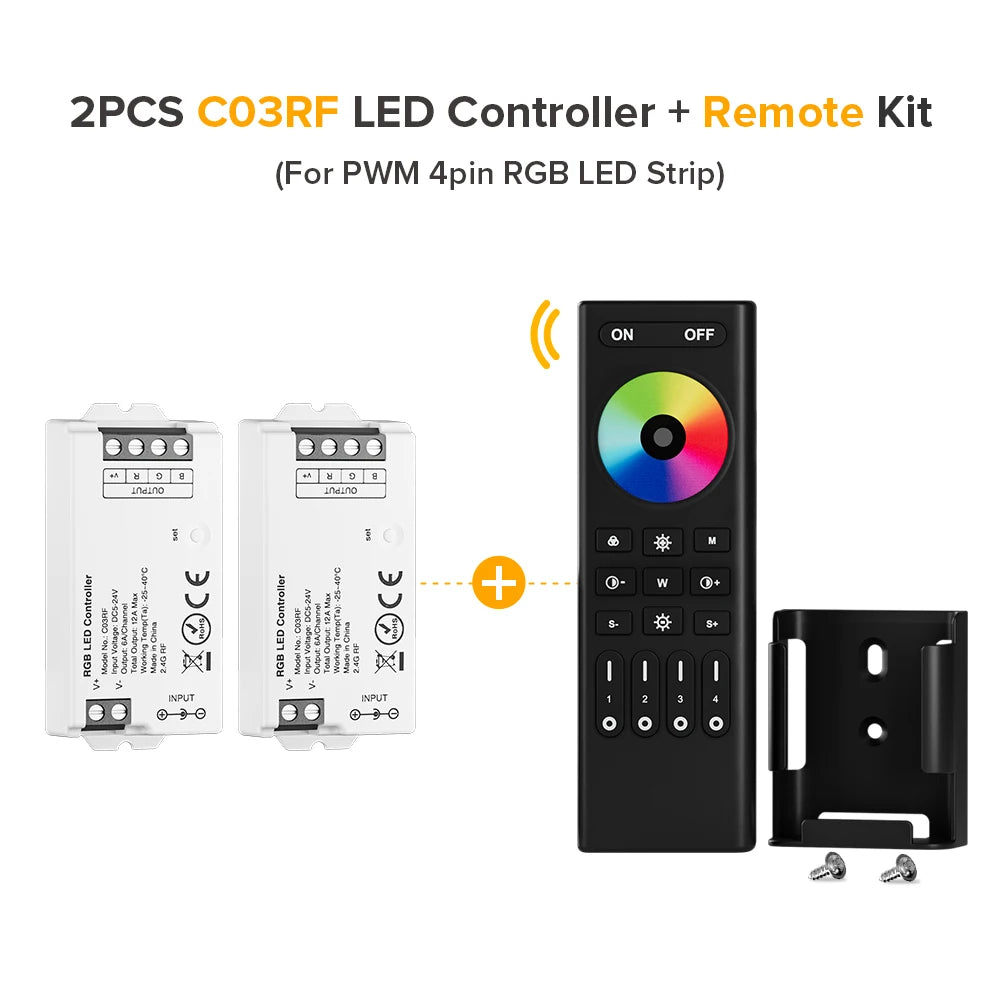 Mini LED Controller Kit – 2.4GHz Remote for DIM, CCT, RGB, RGBW, RGBCCT LED Strips (DC 5V–24V)