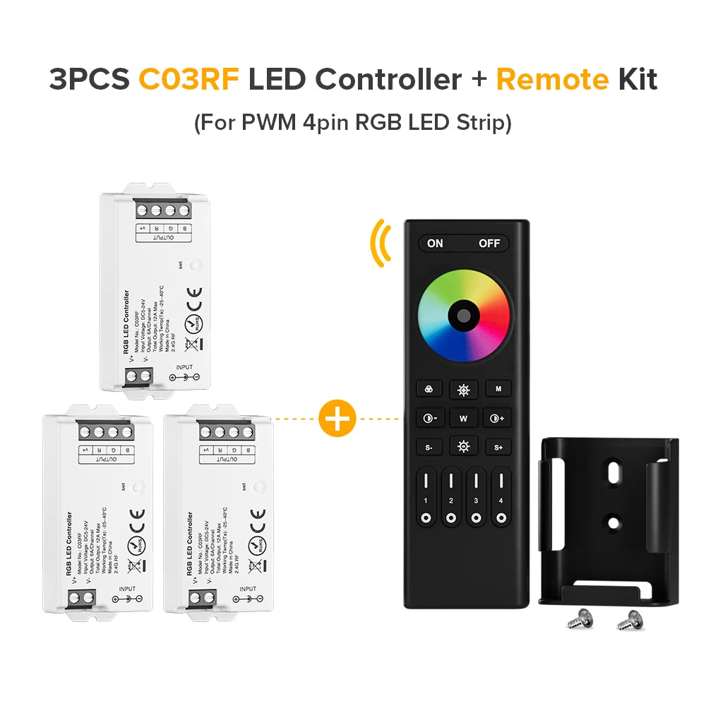 Mini LED Controller Kit – 2.4GHz Remote for DIM, CCT, RGB, RGBW, RGBCCT LED Strips (DC 5V–24V)
