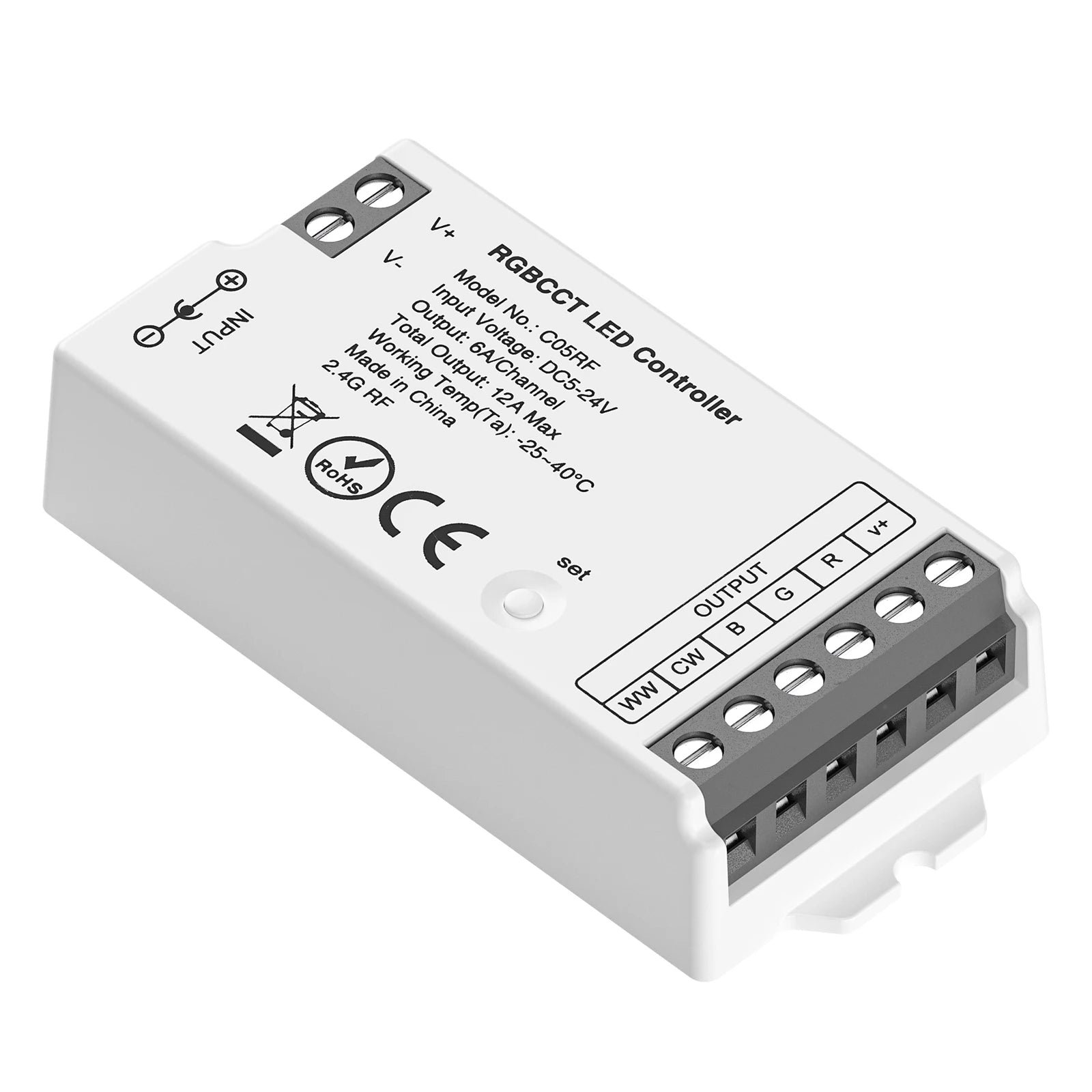 Mini LED Controller Kit – 2.4GHz Remote for DIM, CCT, RGB, RGBW, RGBCCT LED Strips (DC 5V–24V)