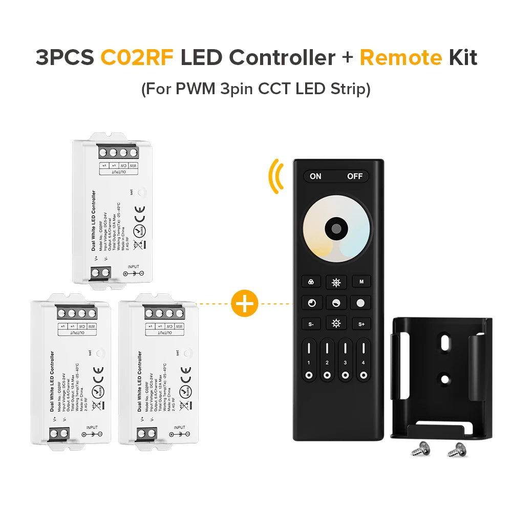 Mini LED Controller Kit – 2.4GHz Remote for DIM, CCT, RGB, RGBW, RGBCCT LED Strips (DC 5V–24V)