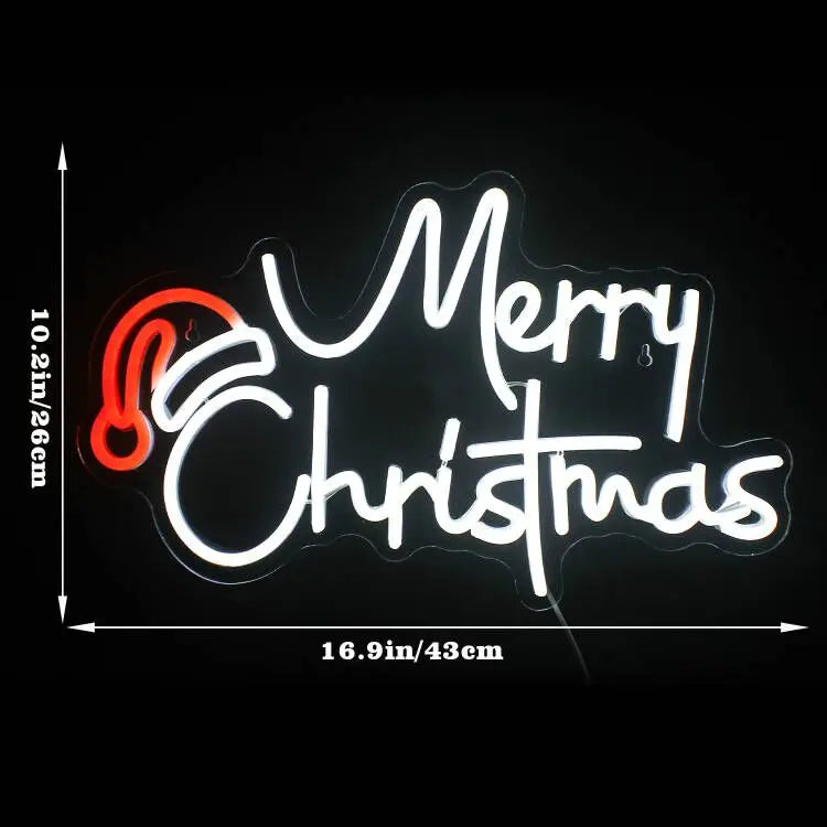 "Merry Christmas" LED Neon Sign (USB-POwered, Dimmable, 43cm x 26cm)