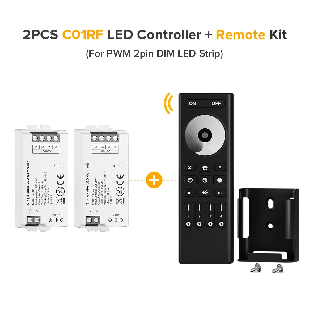 Mini LED Controller Kit – 2.4GHz Remote for DIM, CCT, RGB, RGBW, RGBCCT LED Strips (DC 5V–24V)