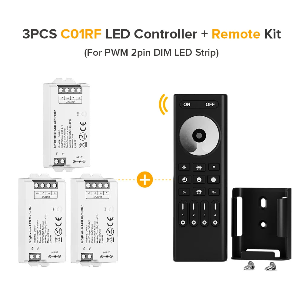Mini LED Controller Kit – 2.4GHz Remote for DIM, CCT, RGB, RGBW, RGBCCT LED Strips (DC 5V–24V)