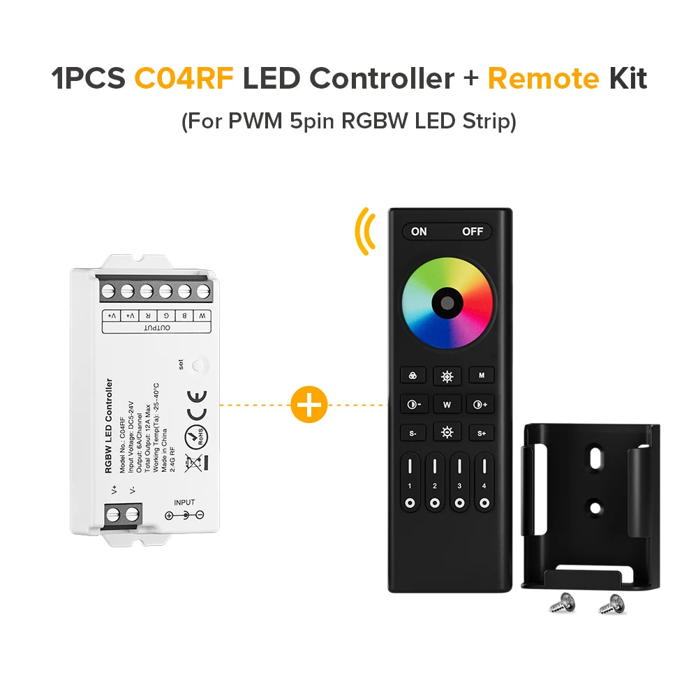 Mini LED Controller Kit – 2.4GHz Remote for DIM, CCT, RGB, RGBW, RGBCCT LED Strips (DC 5V–24V)