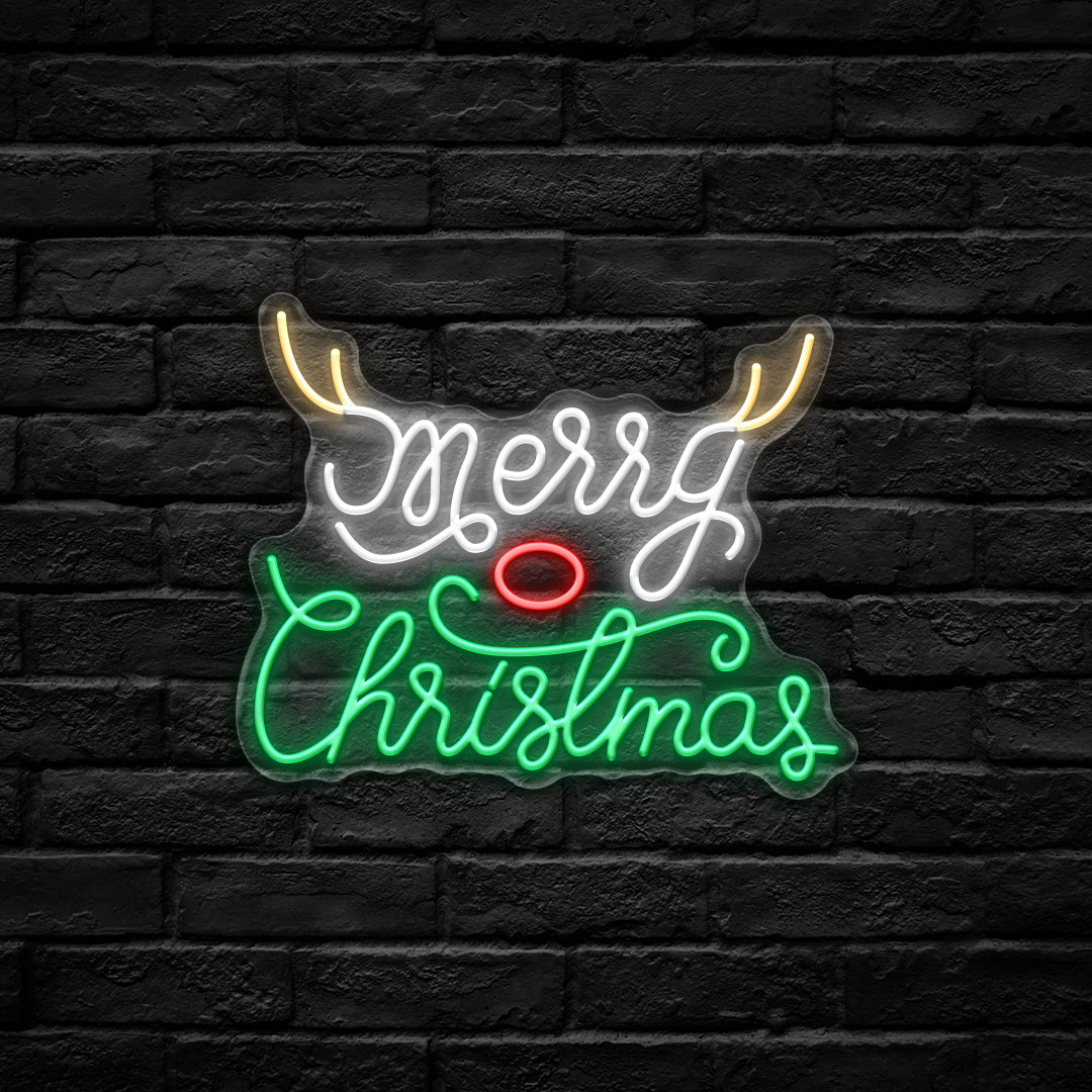 Merry Christmas LED Neon Sign (USB-Dimmable, 39cm x 30cm) with Ornament