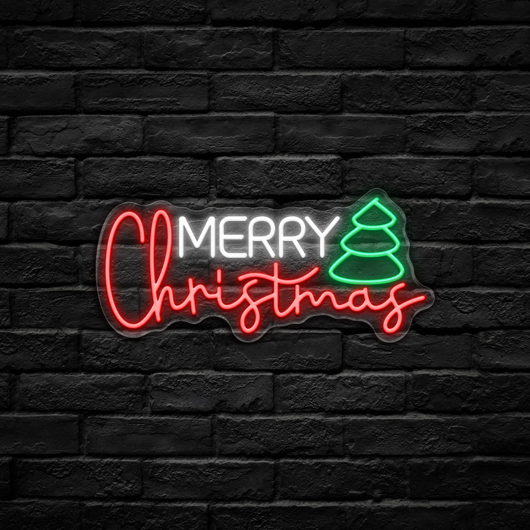 Merry Christmas LED Neon Sign (USB-Dimmable, 42cm x 19cm) with X'Mas Tree