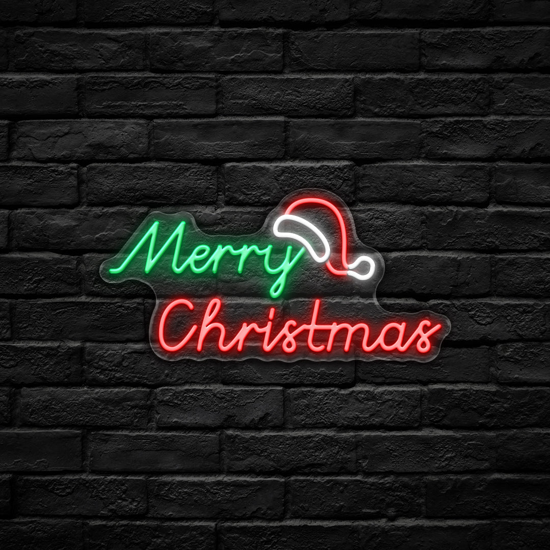 "Merry Christmas with X'Mas Hat" LED Neon Sign (USB Powered, Dimmable)