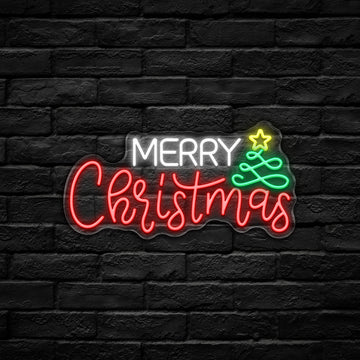 Merry Christmas LED Neon Sign (USB-Dimmable, 42cm x 25cm) with Star and X'Mas Tree