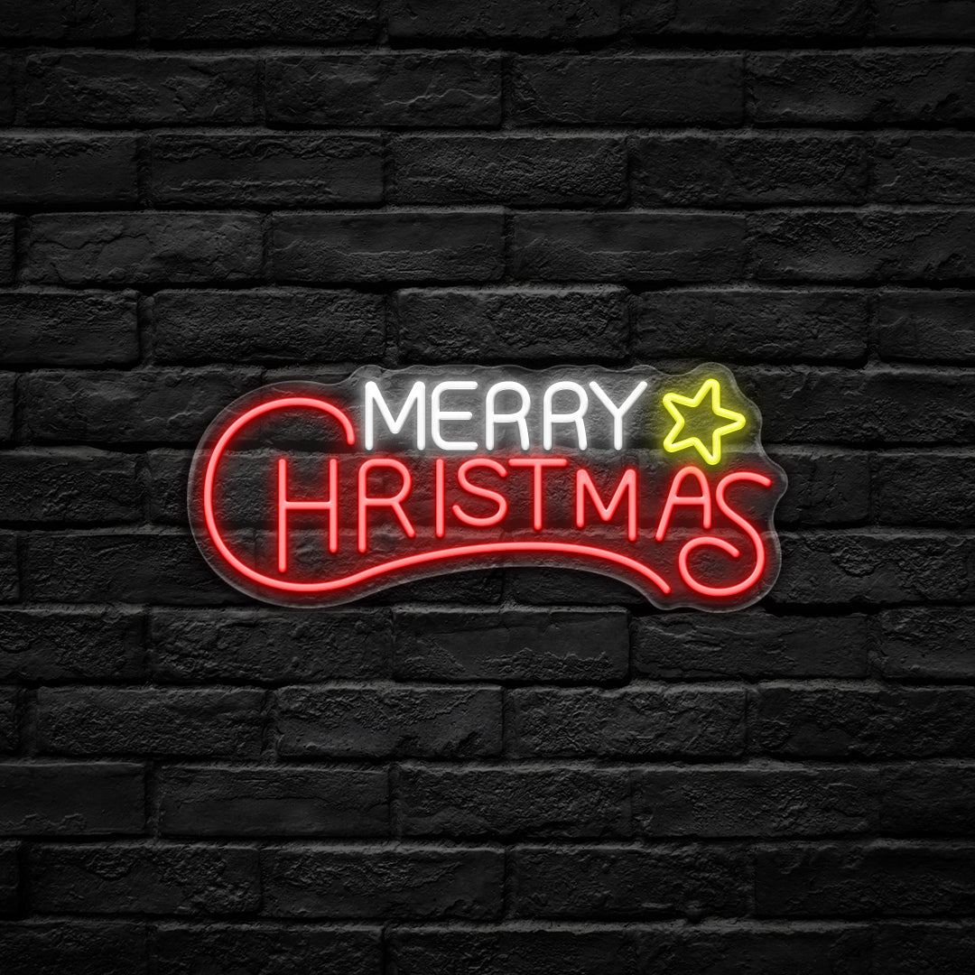 Merry Christmas with Yellow Star LED Neon Sign (USB-Dimmable)