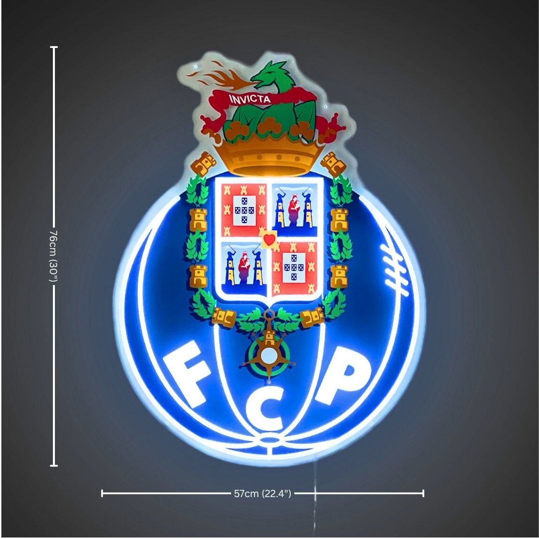 FC Porto Club Emblem LED Neon Sign – 3D Push-Through Letters & Seamless Faux Neon