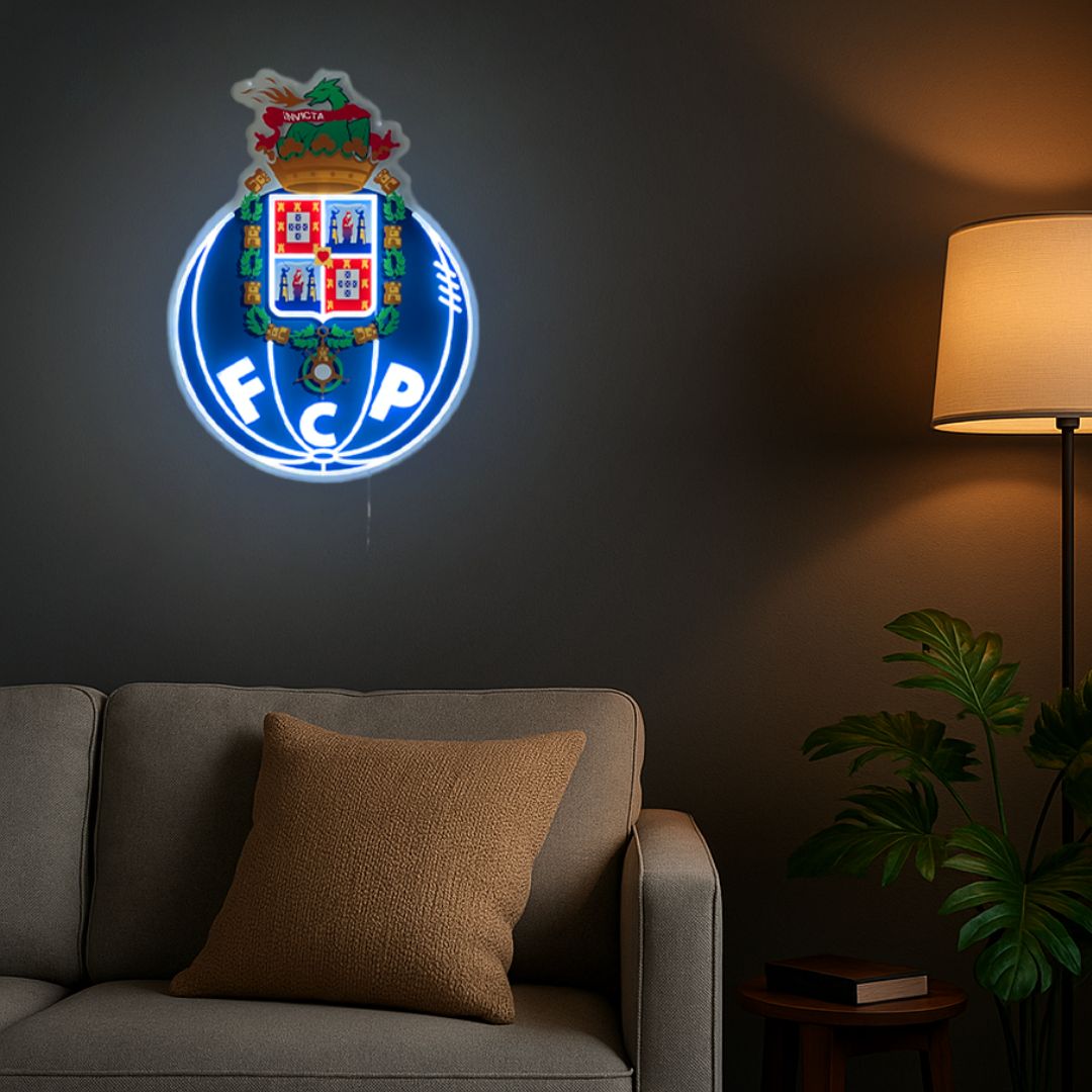 FC Porto Club Emblem LED Neon Sign – 3D Push-Through Letters & Seamless Faux Neon