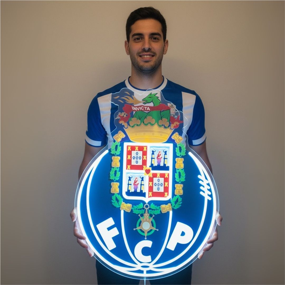 FC Porto Club Emblem LED Neon Sign – 3D Push-Through Letters & Seamless Faux Neon