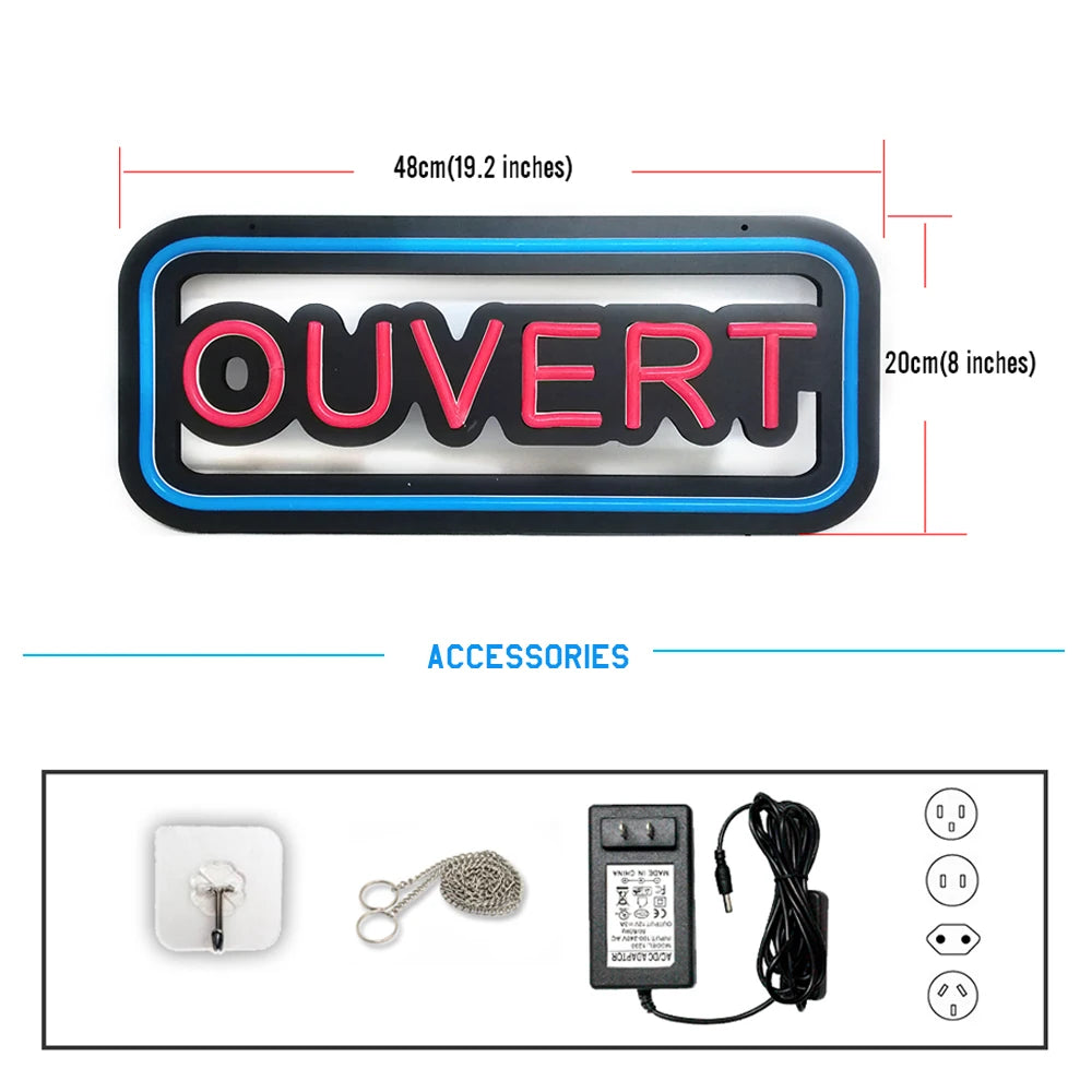 Open Sign ("Ouvert", 48cm x 20cm)