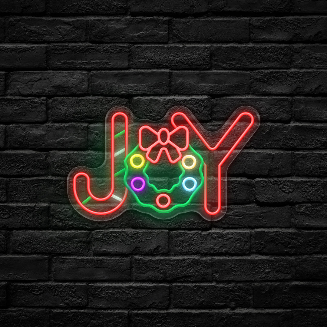 Joy with Christmas Wreath LED Neon Sign (USB-Powered, Dimmable)