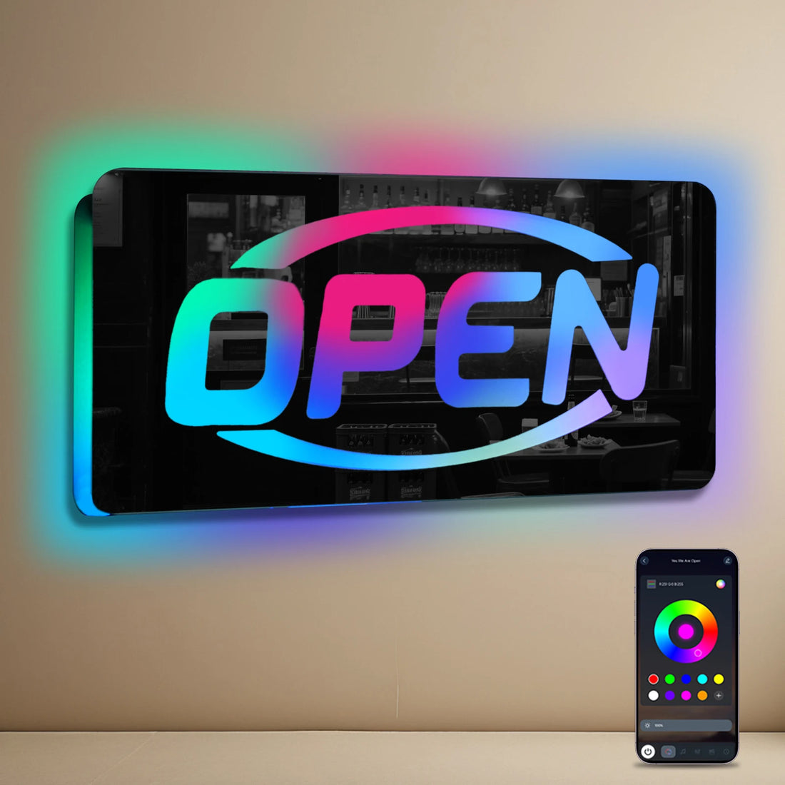 OPEN Sign Mirror RGB Multi colour
