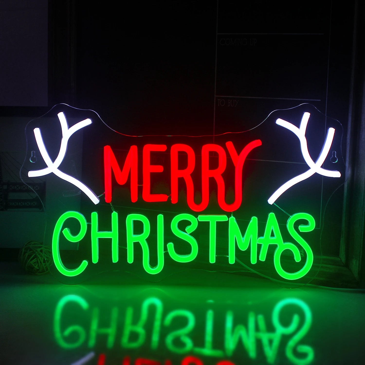 Merry Christmas LED Neon Sign (USB-Dimmable, 42cm x 27cm) with Star & X'Mas Tree