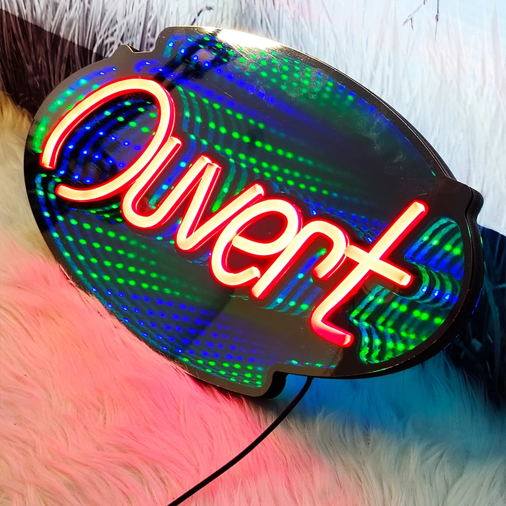 Panneau Ouvert (Miroir Infinity, "Ouvert", 45 cm x 25 cm) 