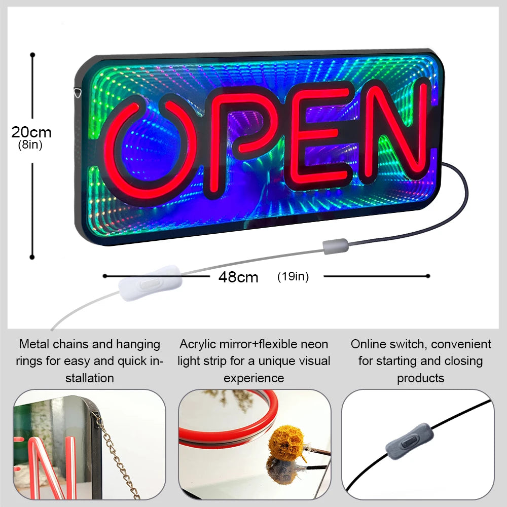 Open Sign (Infinity Mirror, Multi-colour)