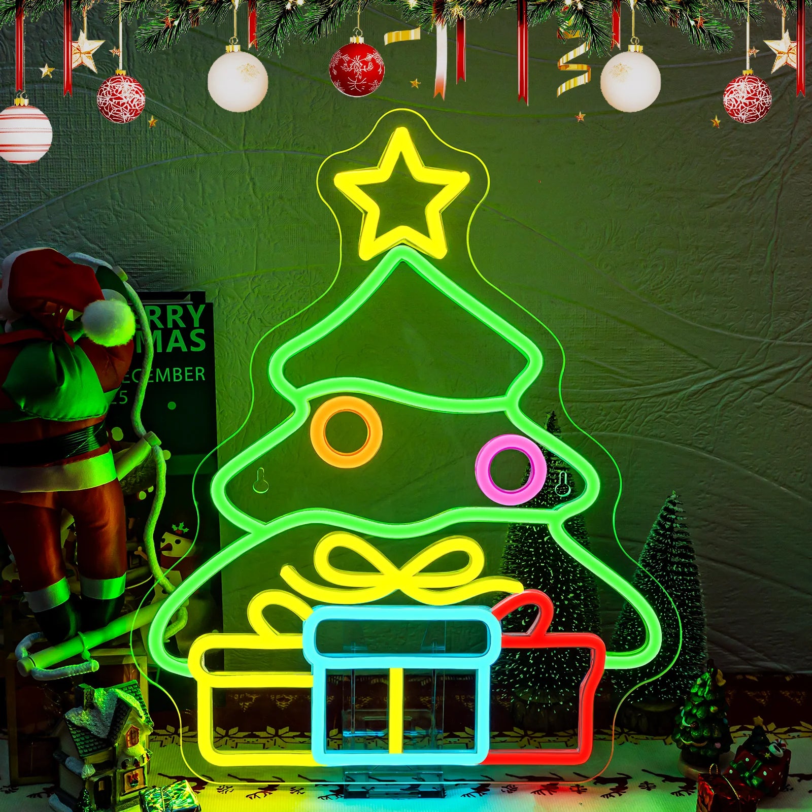 Christmas Tree LED Neon Sign (USB-Powered, Dimmable)