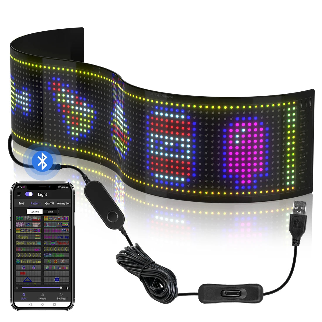 Panneau d'affichage matriciel LED flexible - RVB adressable, contrôle par application
