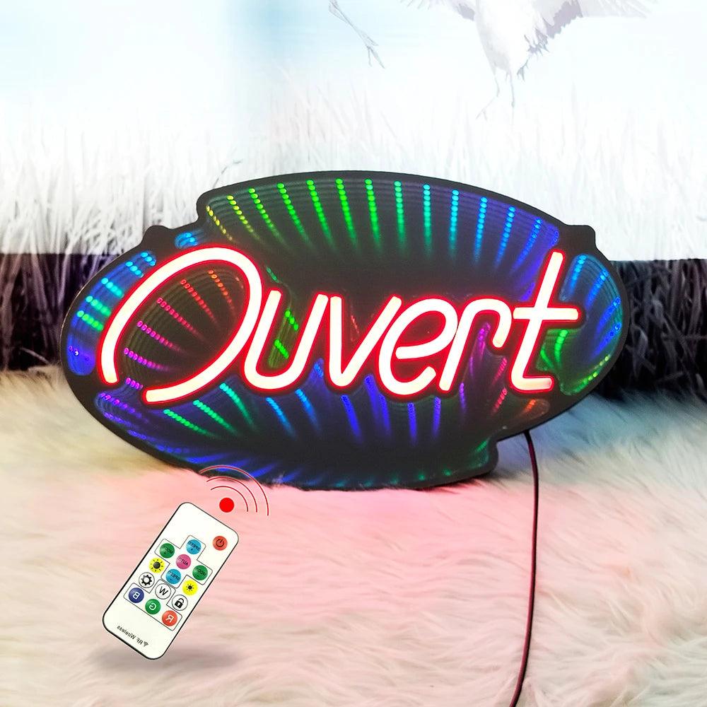 Panneau Ouvert (Miroir Infinity, "Ouvert", 45 cm x 25 cm) 