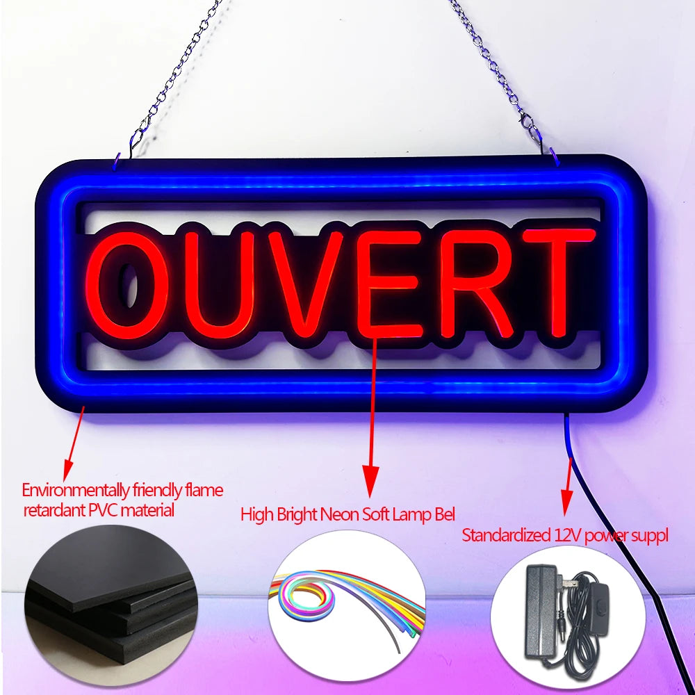 Open Sign ("Ouvert", 48cm x 20cm)
