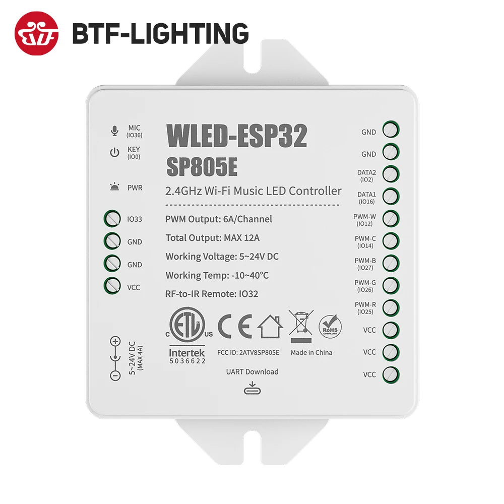 ETL-Listed SP805E WLED ESP32 LED Controller – WiFi & Music Sync