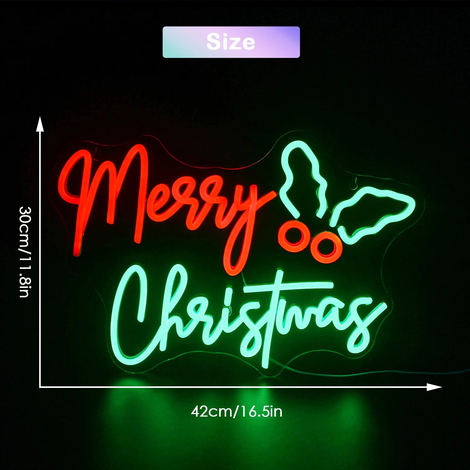 Merry Christmas LED Neon Sign (USB-Dimmable, 42cm x 30cm)
