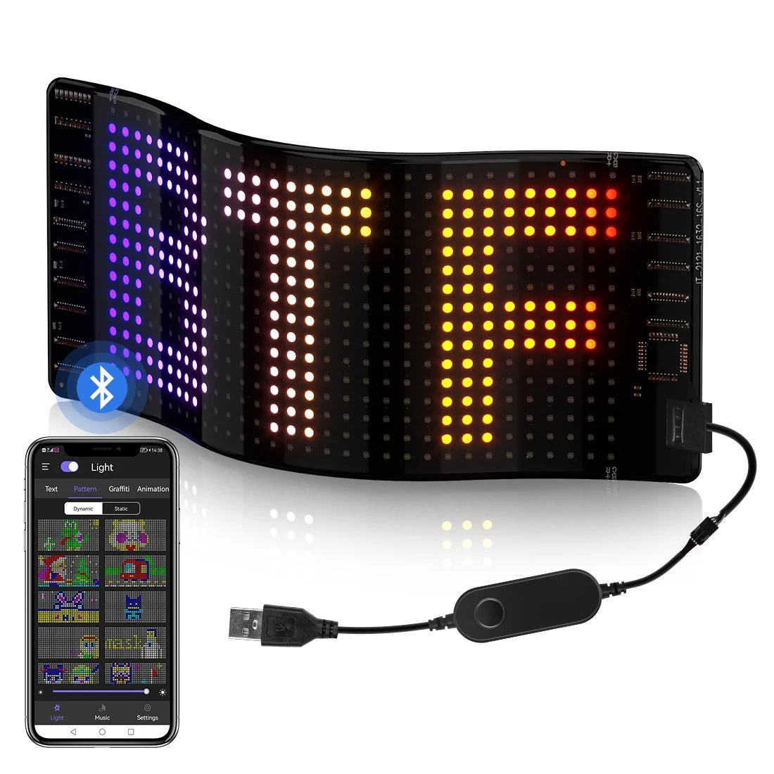 Panneau d'affichage matriciel LED flexible - RVB adressable, contrôle par application