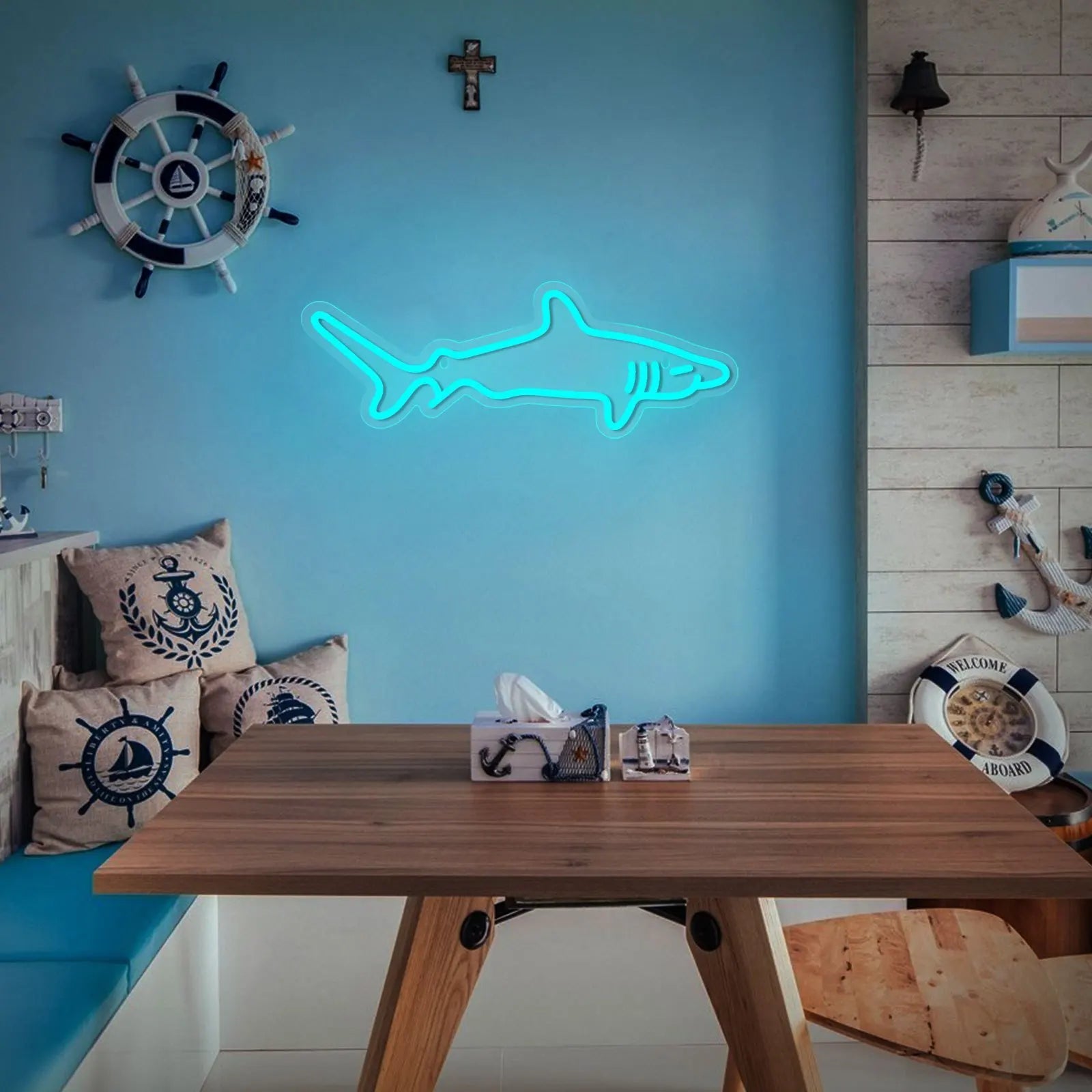 Shark LED Neon Sign – USB Powered, Dimmable Wall Light