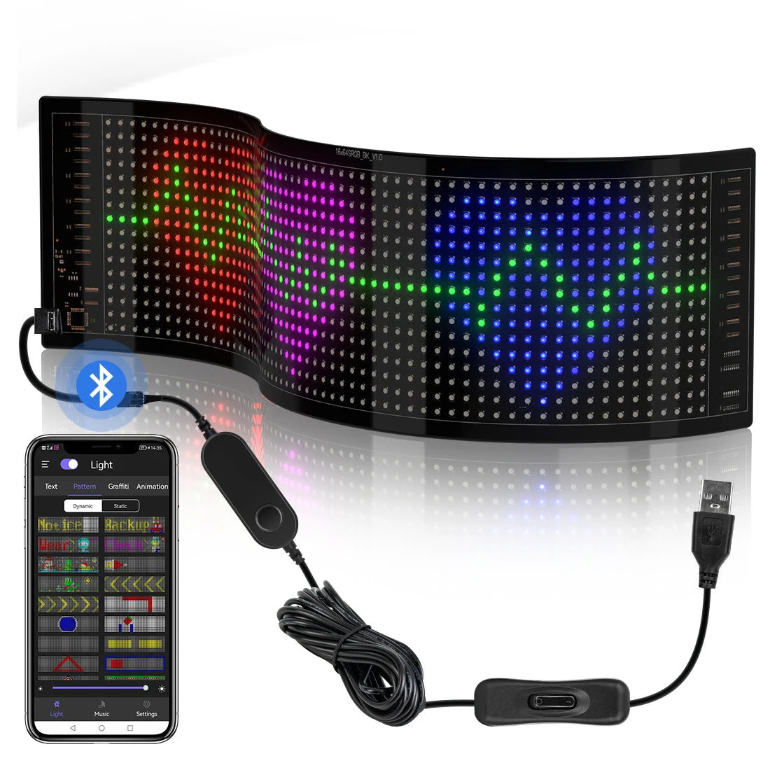 Panneau d'affichage matriciel LED flexible - RVB adressable, contrôle par application