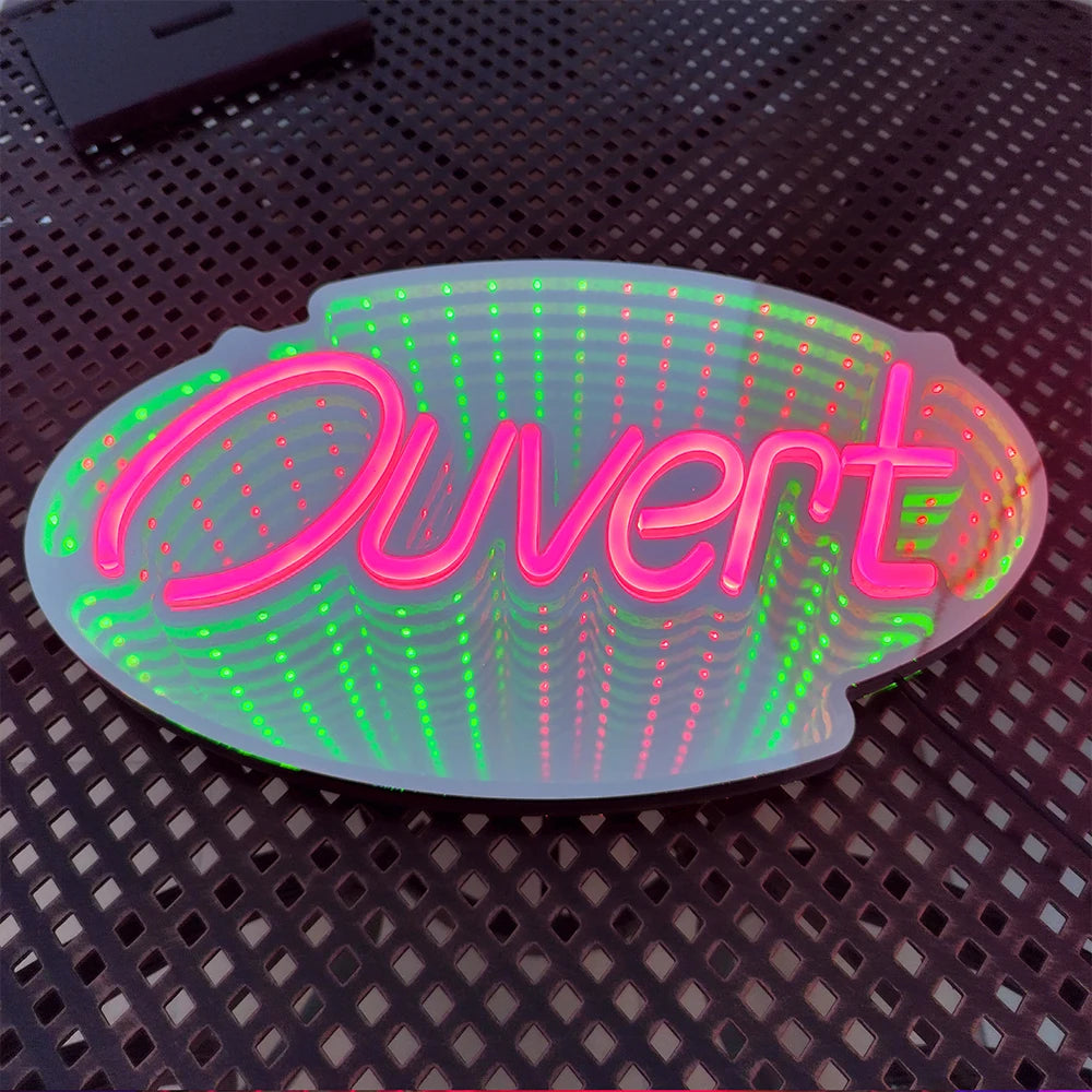 Panneau Ouvert (Miroir Infinity, "Ouvert", 45 cm x 25 cm) 