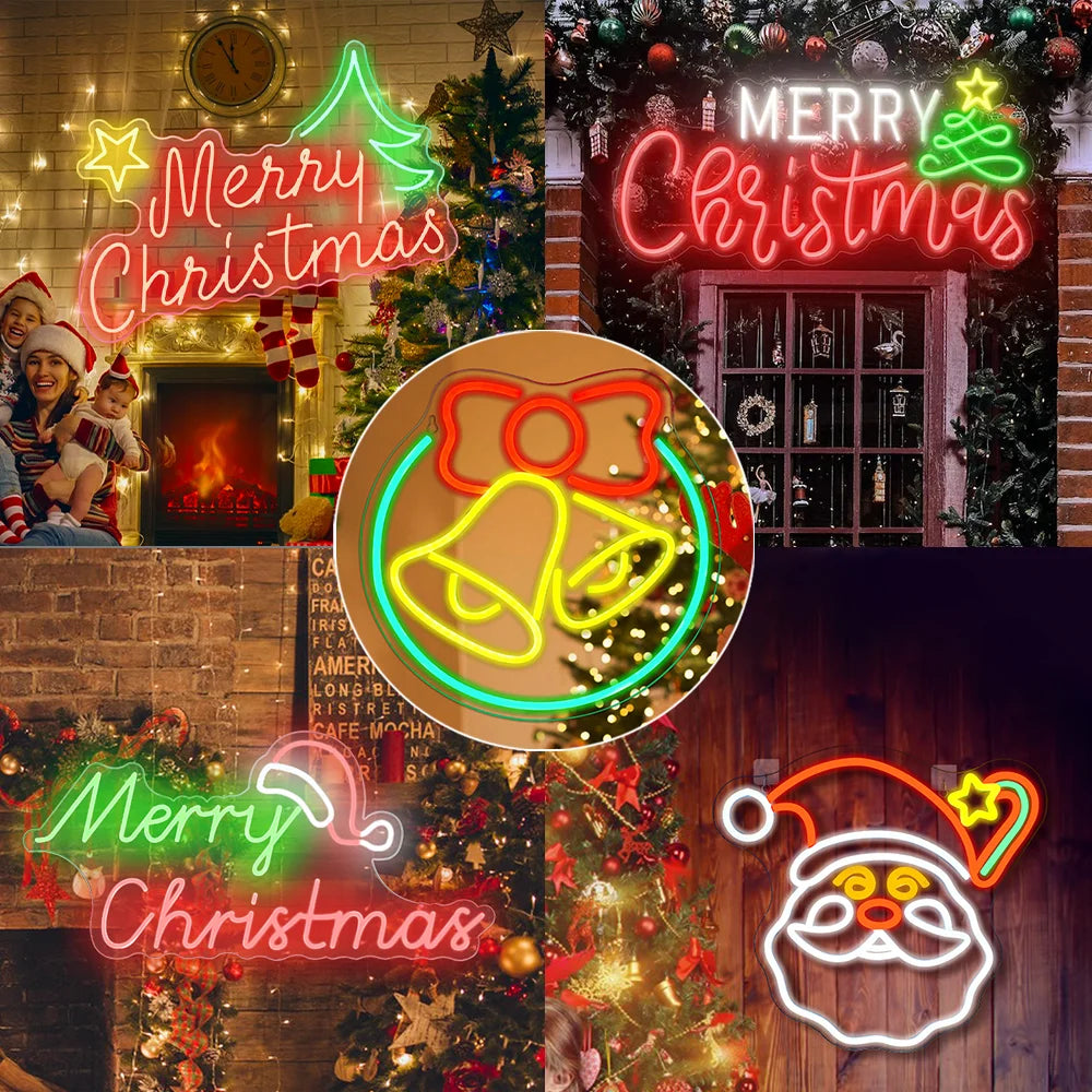 Merry Christmas LED Neon Sign (USB-Dimmable, 42cm x 27cm) with Star & X'Mas Tree