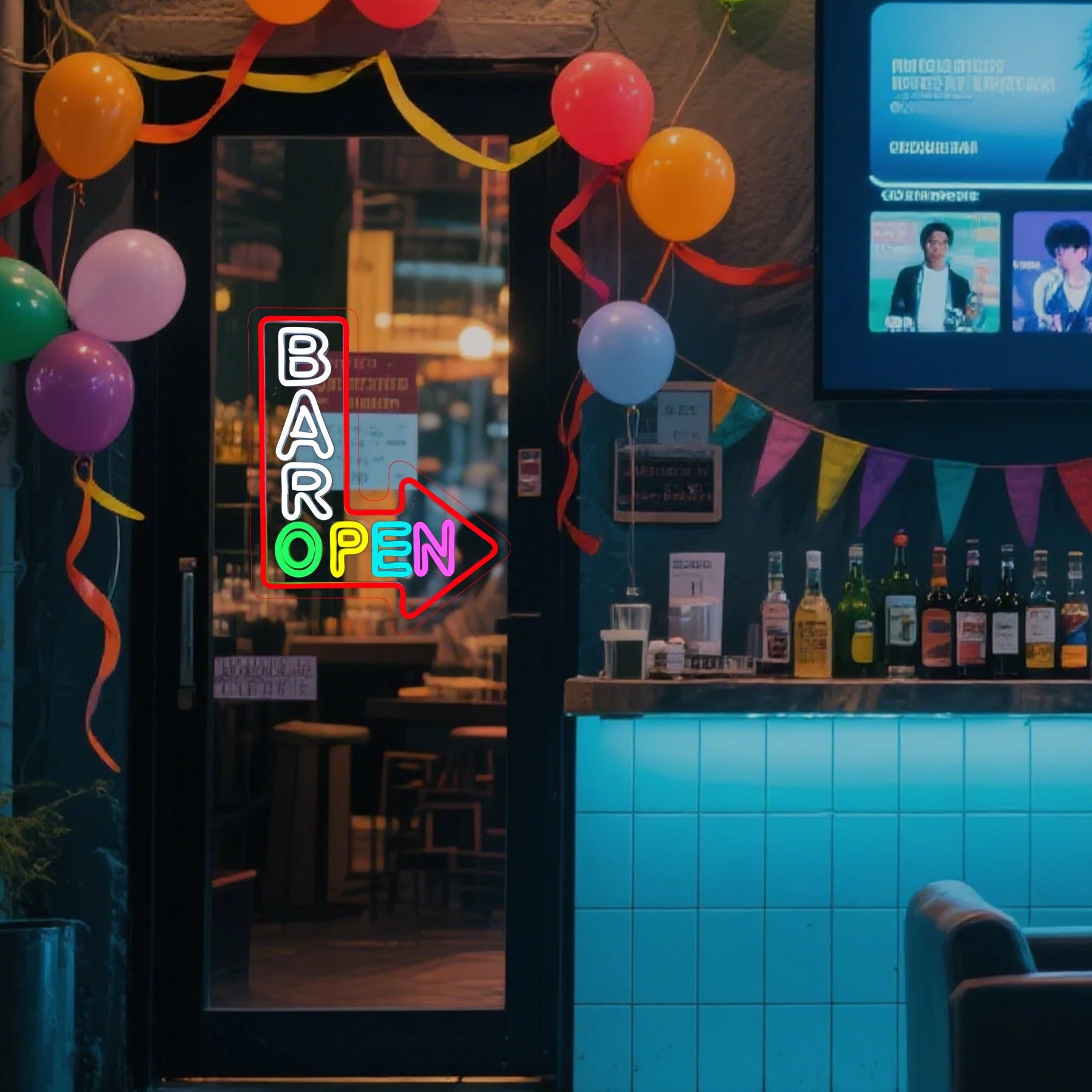 Open Sign ("Bar Open With Arrow", USB-Powered)
