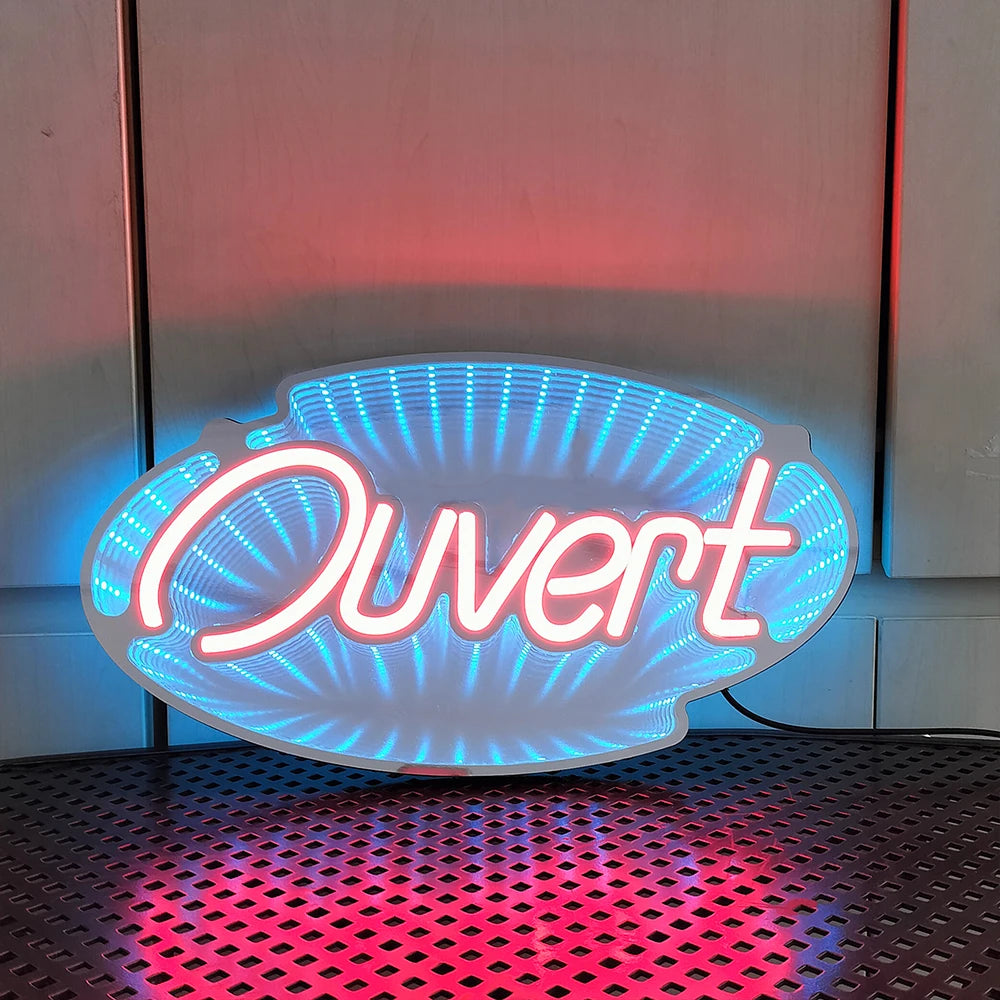 Panneau Ouvert (Miroir Infinity, "Ouvert", 45 cm x 25 cm) 