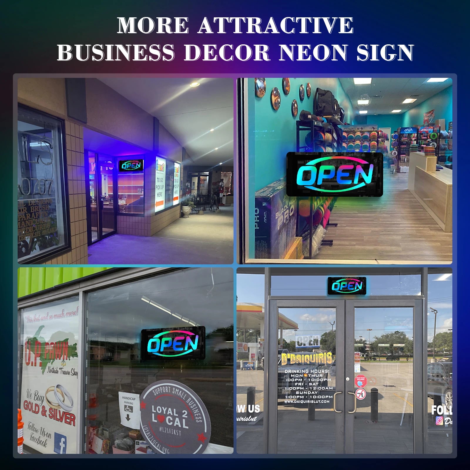 Open Sign (Mirror, RGB Multi-colour, USB-powered, 37cm x 17cm)