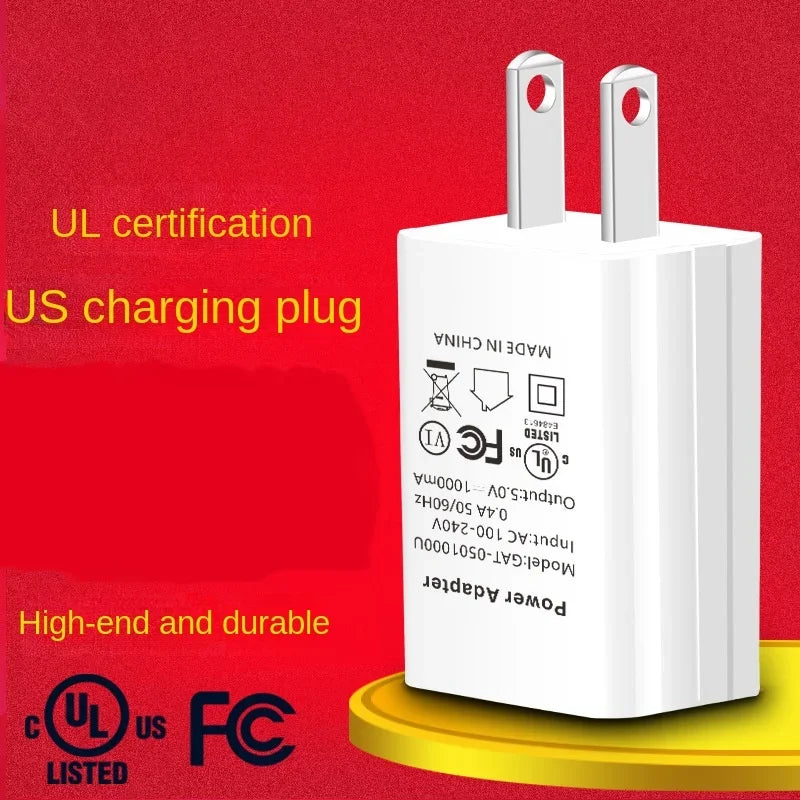 White single-port USB-A wall charger shown upright