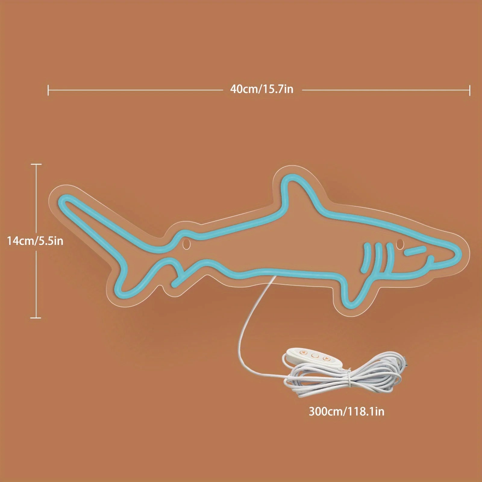 Shark LED Neon Sign – USB Powered, Dimmable Wall Light