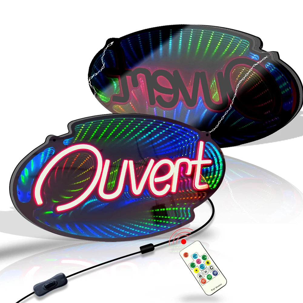 Open Sign (Infinity Mirror, "Ouvert", 45cm x 25cm)