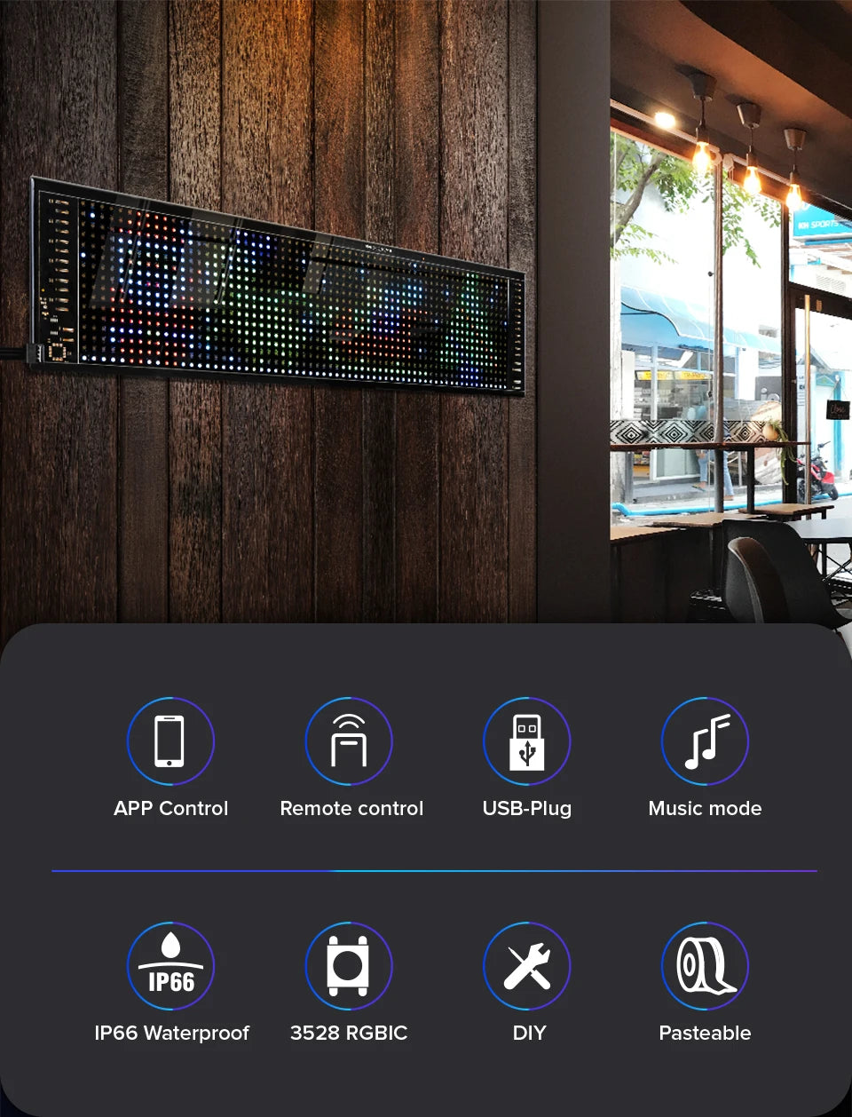 Panneau d'affichage matriciel LED flexible - RVB adressable, contrôle par application